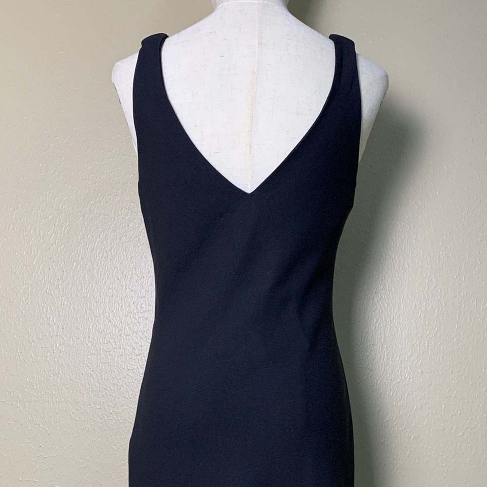 Zara‎ Midi Dress Women Size M Black Ruched Shoulder V-Neck Sleeveless Crepe - Picture 5 of 11